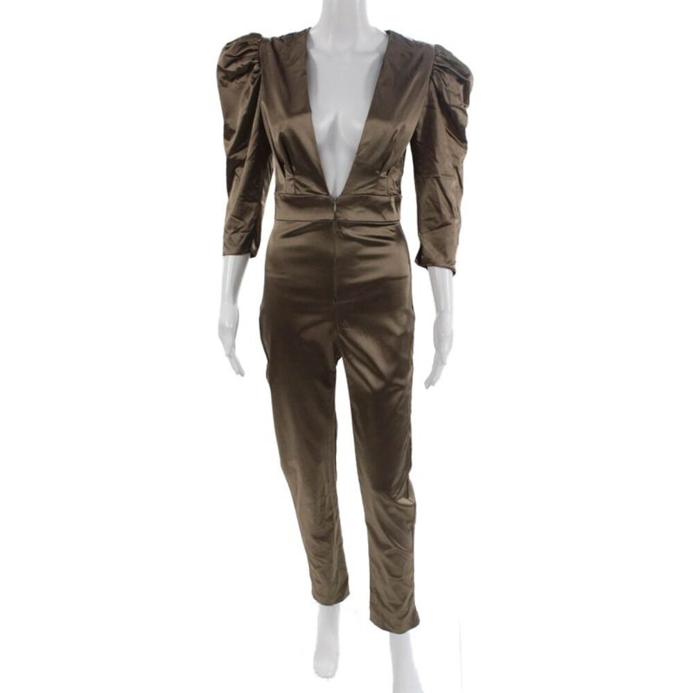 Nonchalant Label Womens Jumpsuit Brown V-Neck 3/4 Sleeve Size S